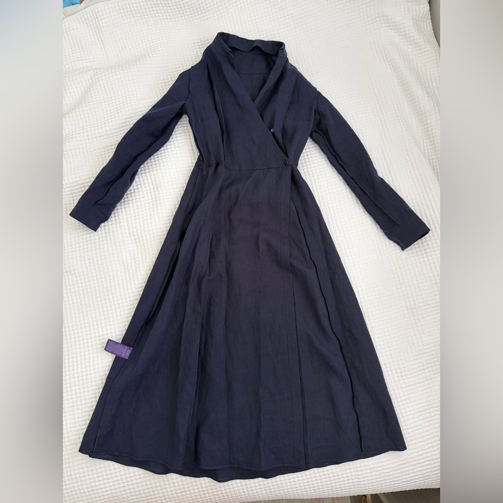 NWT Ralph Lauren Collection Aniyah Belted Linen Midi Wrap Dress Size 4 Navy - Picture 10 of 15